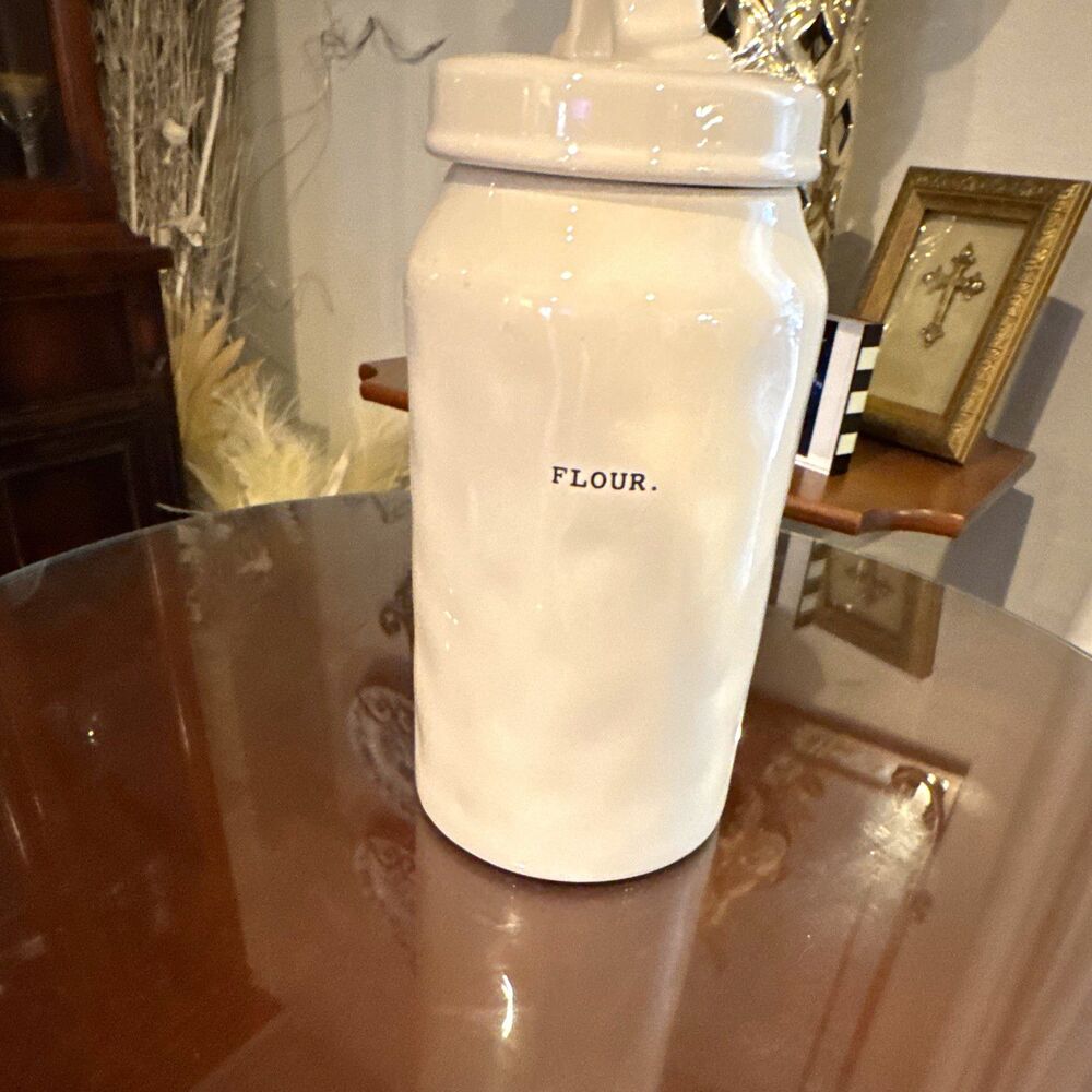 RAE DUNN White Ceramic Flour Kitchen Canister w/air tight lid